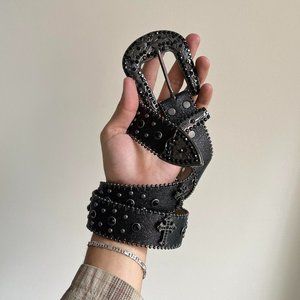 y2k 2000s vintage black cross rhinestone studded goth emo black belt